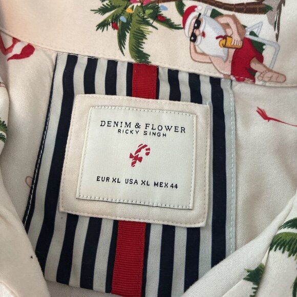 Denim & Flower Santa Palm Trees Flamingo Christmas Short Sleeve Mens XL (XM5) - Picture 5 of 5